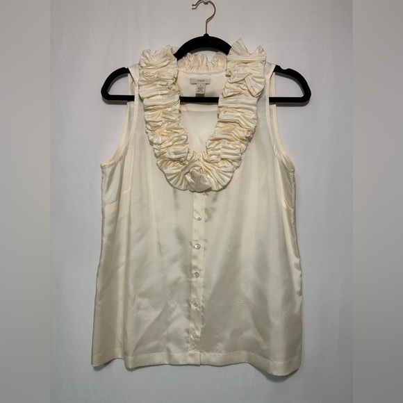 J. Crew Elegant Cream Ruffle Silk Top Sz 8 - Picture 3 of 6